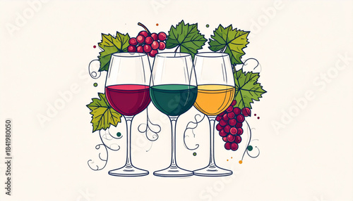 Fine Ink Wine Glass & Grape Doodles for Tasting Flyer