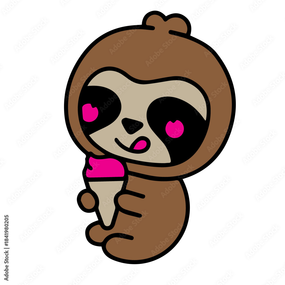 Naklejka premium Cute Sloth Enjoys Sweet Treat