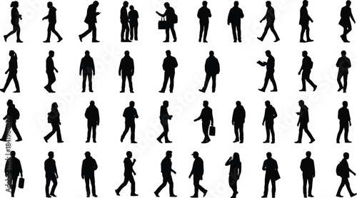 Silhouettes of Daily life: A collection of diverse individuals, captured as silhouettes, navigating various activities, offering a glimpse into the rhythm of daily life and human movement.