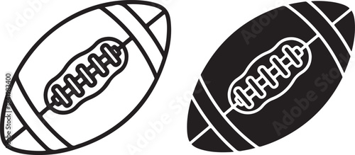 Black and white line art and silhouette icon of an american football ball isolated on white background, Vector, illustration