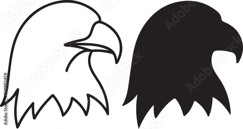 Stylized eagle head vector illustration featuring both outline and silhouette designs isolated on white background, Vector, illustration
