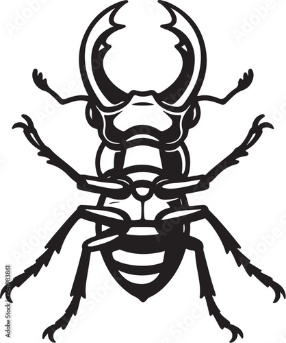 Stag Beetle Mandibles Above Viewer Vector Line-Art.eps