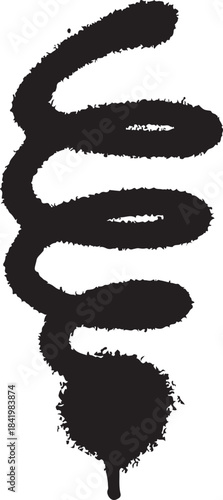 Black abstract spiral design with graffiti spray paint texture and drip element isolated on white background, Vector, illustration