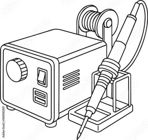 Soldering Station Line Art 3D View 2025 ? Modular Lab Tool.eps