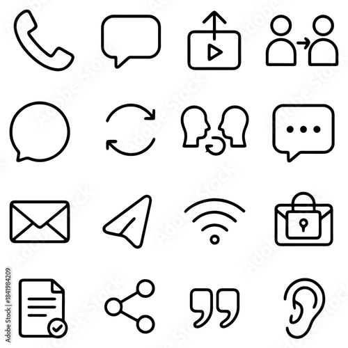 Communication and Connection Icons: A collection of meticulously crafted icons represents various aspects of communication and connectivity.