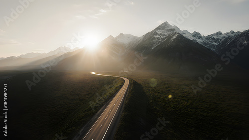 An Aerial Drone Shot of an Empty Winding Mountain Road