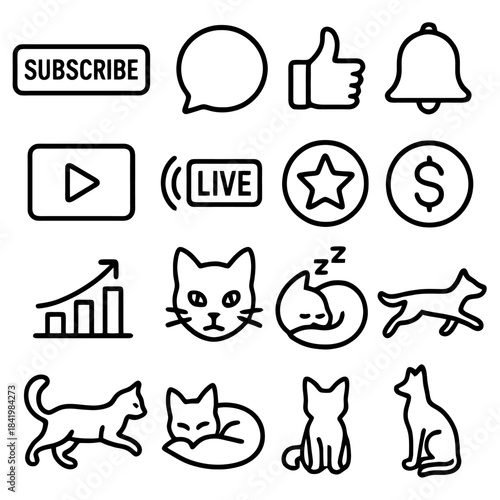 Modern Interface Elements: Minimalist icons depicting core online interactions, user engagement tools, and trending concepts. A visual guide to key digital components.