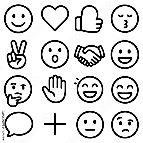 Emoticon Icon Set: A comprehensive collection of emoticons, each conveying a unique emotion, perfect for digital communication.