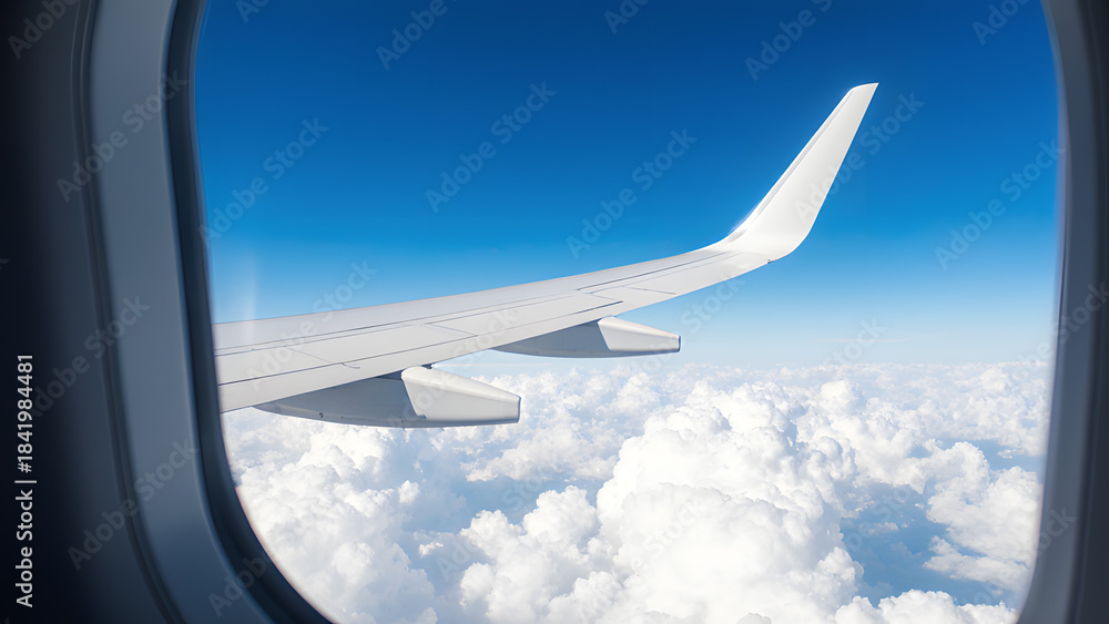 Obraz premium A View of an Airplane Wing Above the Clouds
