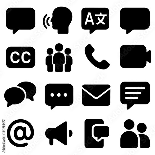 Communication Symbols: A collection of various communication icons, each symbolizing different modes and aspects of interaction, representing the diverse ways people connect and convey messages. 