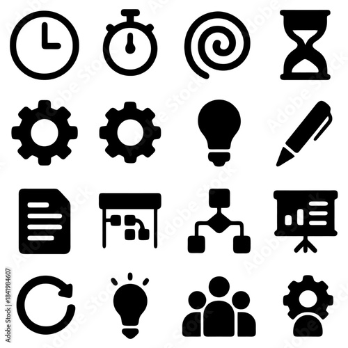 Time Management Icons: A collection of meticulously crafted icons represents various facets of time management, offering a visual vocabulary for planning, efficiency, and productivity.