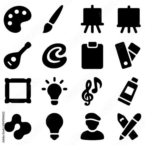 Artistic Inspiration: A collection of meticulously crafted, minimalistic black icons representing essential art tools.