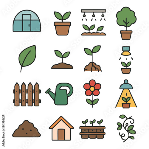 Botanical Elements: A vibrant and meticulously crafted collection of botanical icons, celebrating the essence of nature's growth and garden essentials.