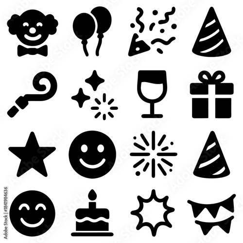 Iconic Celebration Elements: A collection of diverse symbols, each meticulously crafted to represent the essence of jubilation.