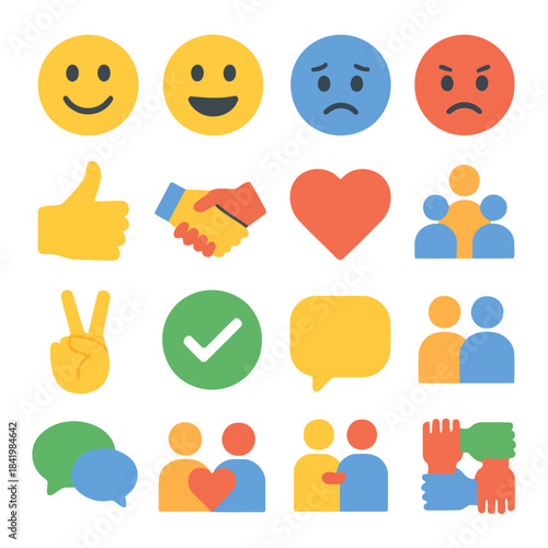 Emotional Communication: A vibrant collection of expressive emoji, hand gestures, and symbolic icons, illustrating diverse emotions and concepts, perfect for digital communication.