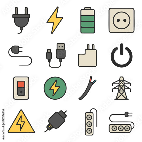 Electrical Power Icons: A comprehensive set of modern icons representing various facets of the power and electricity industry, ideal for diverse design applications.