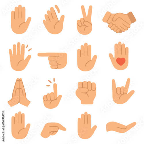 Hand Gestures and Symbols: A collection of diverse hand gestures, each conveying a unique message. Featuring various hand symbols for clear communication.