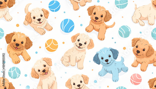 Cartoon Crayon Puppy & Ball Doodles for Pet Adoption Flyer