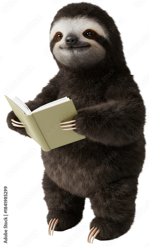 Naklejka premium A sloth reading a book