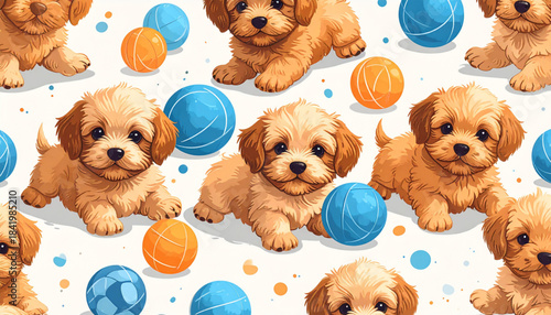 Cartoon Crayon Puppy & Ball Doodles for Pet Adoption Flyer