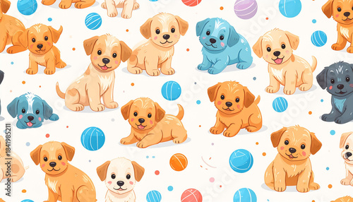 Cartoon Crayon Puppy & Ball Doodles for Pet Adoption Flyer