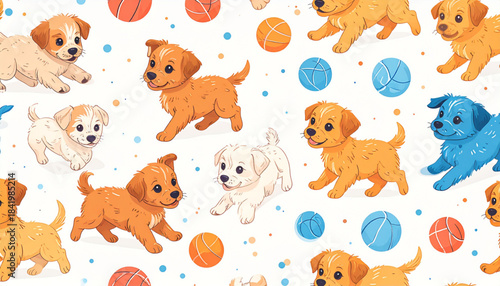Cartoon Crayon Puppy & Ball Doodles for Pet Adoption Flyer