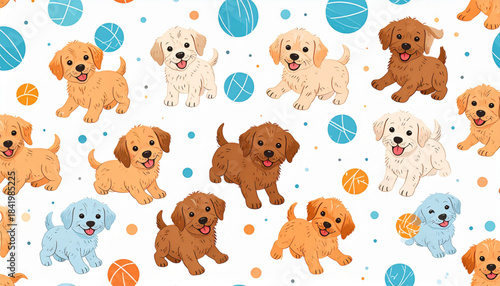 Cartoon Crayon Puppy & Ball Doodles for Pet Adoption Flyer