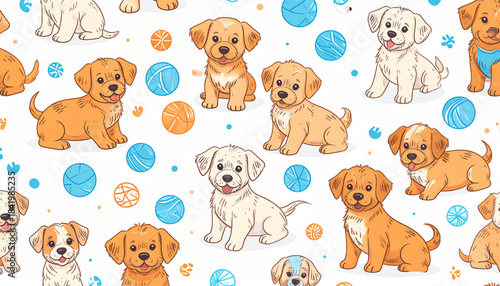 Cartoon Crayon Puppy & Ball Doodles for Pet Adoption Flyer