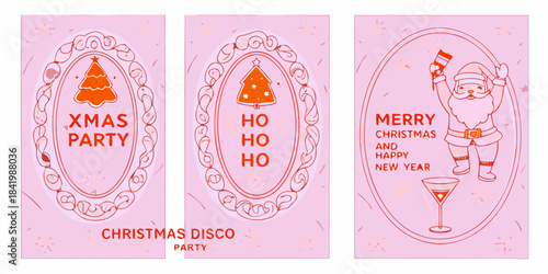Festive christmas illustrations a series of pink and orange holiday designs