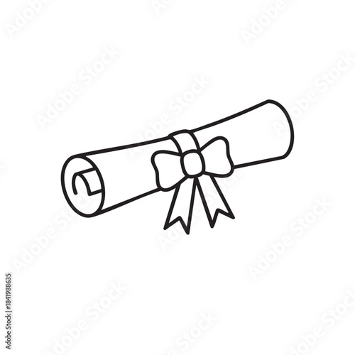 Simple Illustration of a Rolled Diploma with a Ribbon for Graduation.