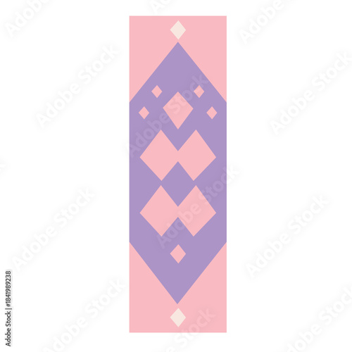 Pastel geometric banner featuring symmetrical diamond shapes in soft pink and purple tones, designed as a modern decorative flat vector element for creative projects.