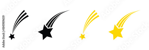 Rising star icon set, Shooting stars, Falling star, staircase graph with a shining star collection vector illustration symbol. Black and yellow vector illustration isolated on white background