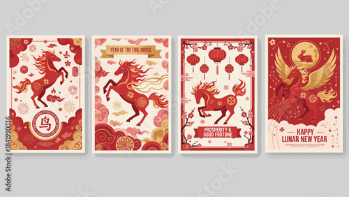 Lunar New Year Horse Illustrations - Festive Designs for Celebrations.