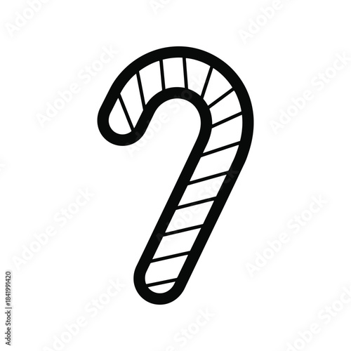 Black and white illustration of a candy cane with stripes