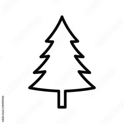 A simple line drawing of a pine tree in black on a