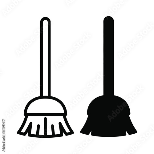 Two black brooms with different bristle styles for cleaning purposes