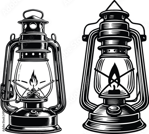 old oil lantern vector hand drawn illustration
