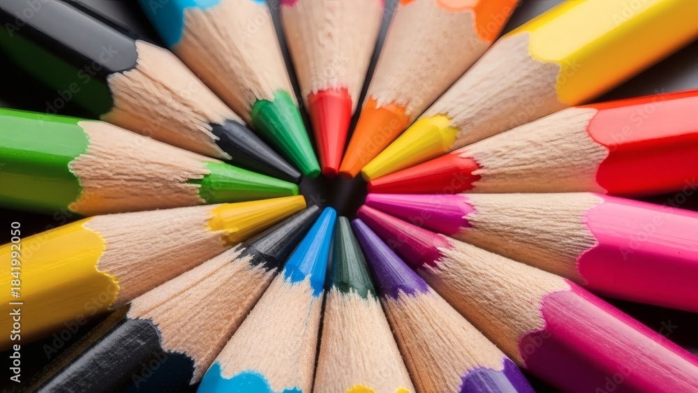 Fototapeta premium Colorful Pencils Arranged in a Circular Pattern for Creative Inspiration