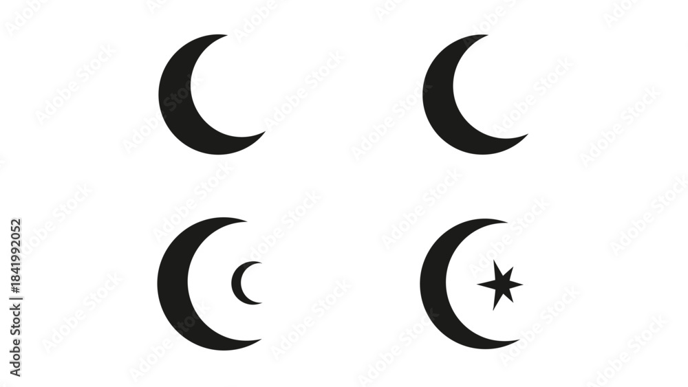 Obraz premium Crescent moon symbol set black and white design for cultural and decorative use