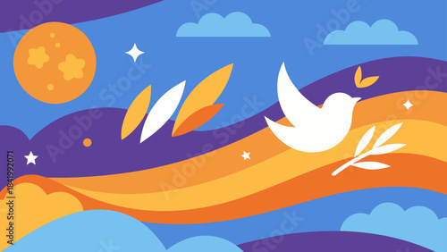 Colorful Peace Dove Illustration with Olive Branch