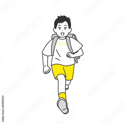 ランドセルを背負って走る元気な男の子のイメージイラスト
