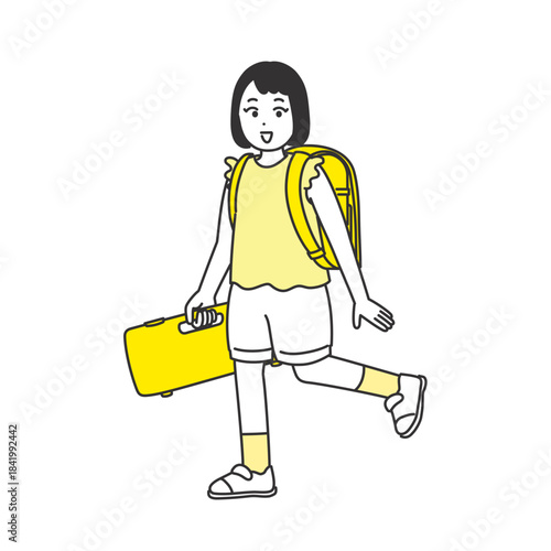 鍵盤ハーモニカを持って通学する女の子のイメージイラスト