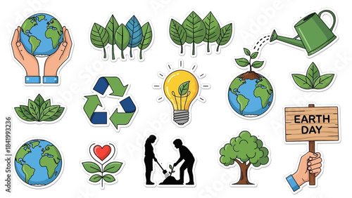 Earth Day Stickers Vector Set for Eco-Friendly Designs