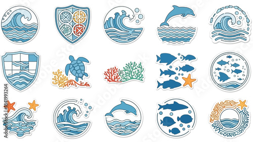 Marine World Stickers Ocean Waves, Dolphins, and Sea Life Designs