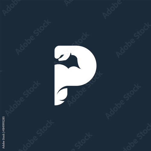 White stylized letter P logo with a strong arm bicep and leaf elements on a dark blue background, representing power and fitness.