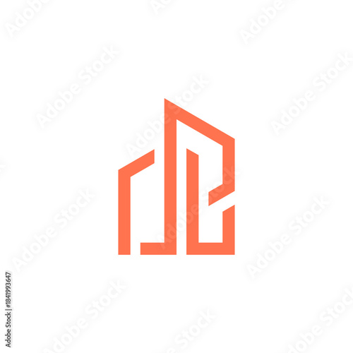 Abstract orange line art logo depicting two stylized buildings or modern architectural structures.