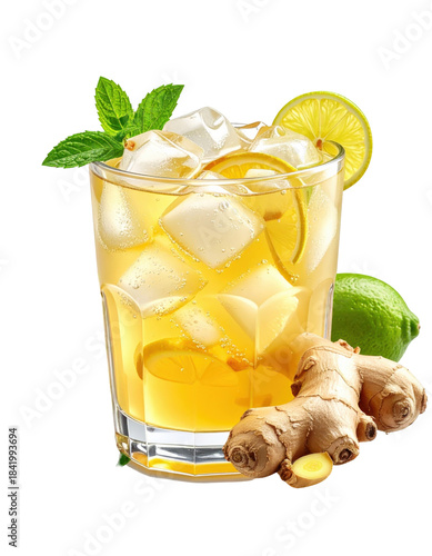 Spicy tanzanian tangawizi ginger soda in a bottle, a fiery and refreshing non-alcoholic carbonated drink, isolated on a stark white background