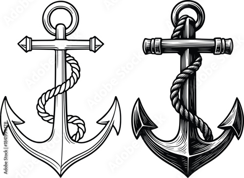 Hand drawn ship anchor vector illustration