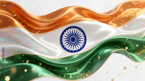 Flowing tricolor silk with central wheel symbol evoking national pride and unity