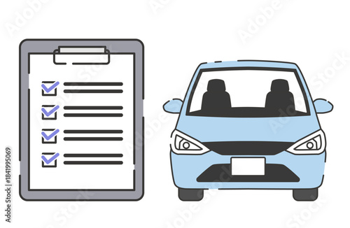 車のチェックリストと自動車のイラスト